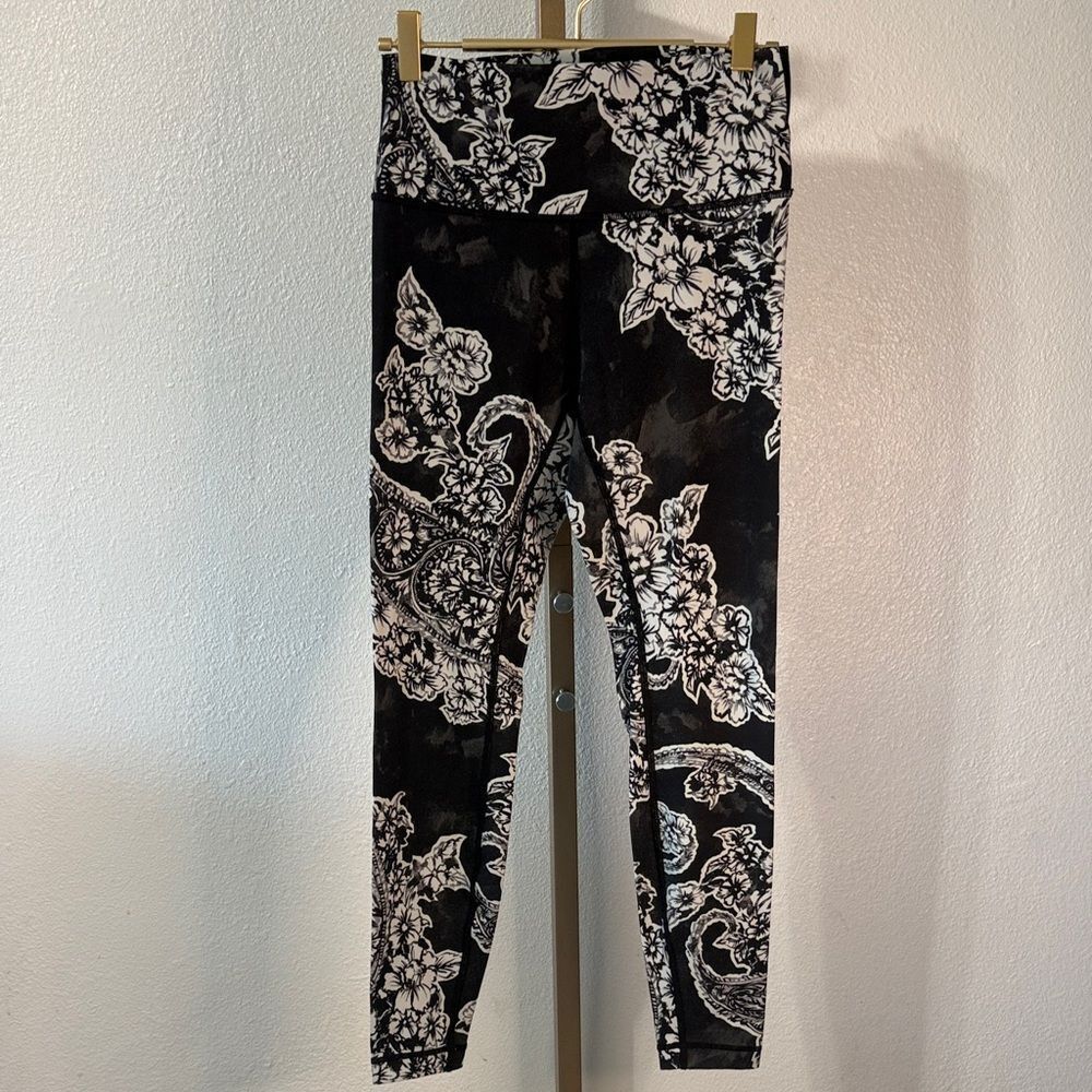lululemon athletica Black and White Floral Leggings